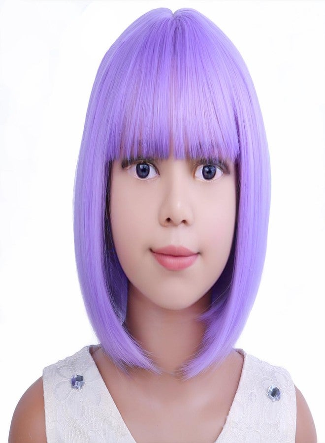 PATTNIUM Kids Purple Wig Child Bob Wig Short Light Purple Wigs for Girls Lavender Purple Bob Hair Cosplay Party Synthetic Rose Net Daily Wear Wigs - Image 2
